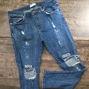 REPUTATION STUDIO Born Sinner Distressed Blue Jeans Sz L